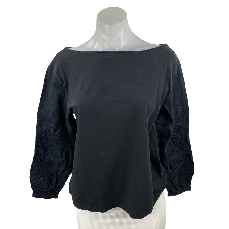 Banana Republic Women's Black Bateau Neck Long Balloon Sleeve Blouse Top Size S