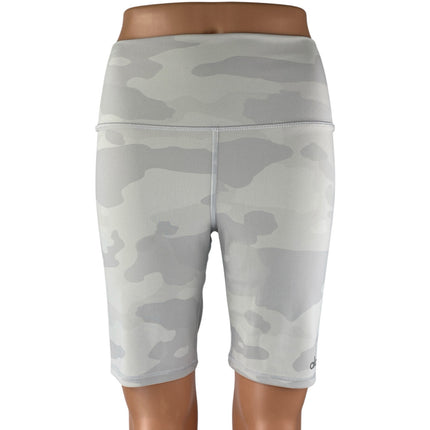Alo Yoga Women's Gray Camo Army Workout Running Athletic Biker Shorts Size M