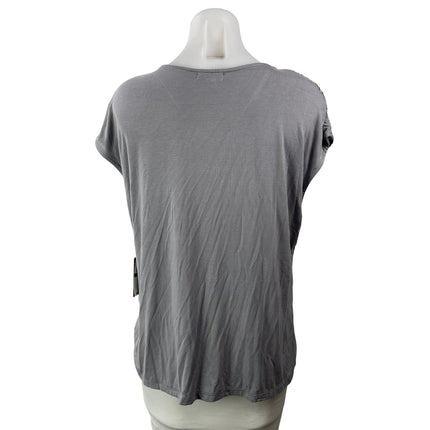 NEW Vince Camuto Womens Gray Short Sleeves Sequin Embellished Blouse Top Size L