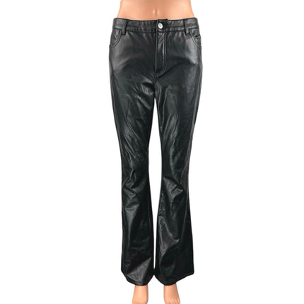 Modcloth Women's Black Faux Leather Vegan Flared Bootcut Trousers Pants Size 8