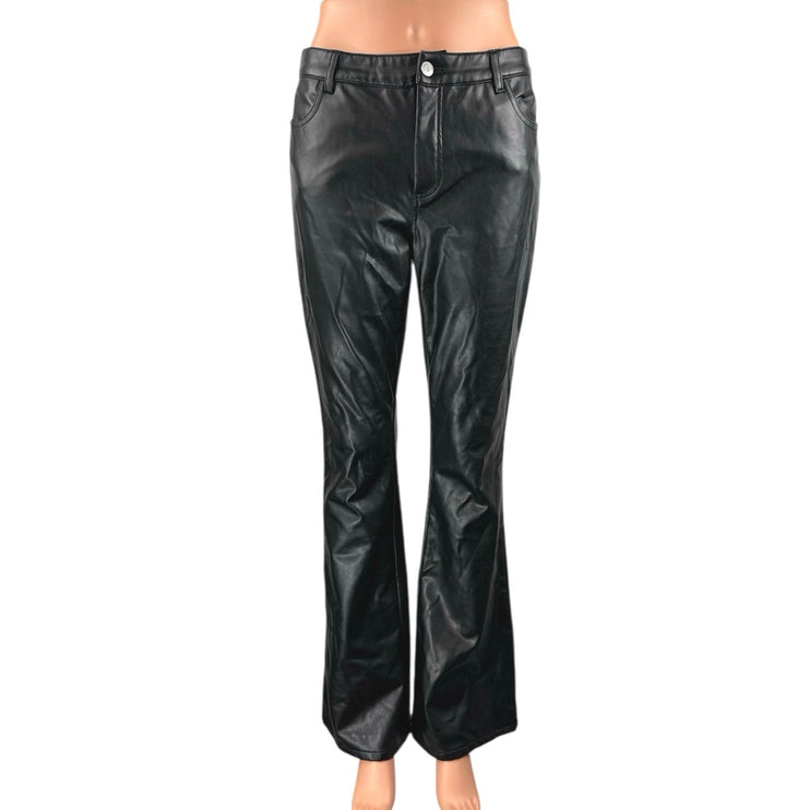 Modcloth Women's Black Faux Leather Vegan Flared Bootcut Trousers Pants Size 8