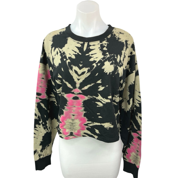 Noli Black Multicolor Tie Dye Crew Neck Long Sleeve Crop Sweatshirt Top Size L