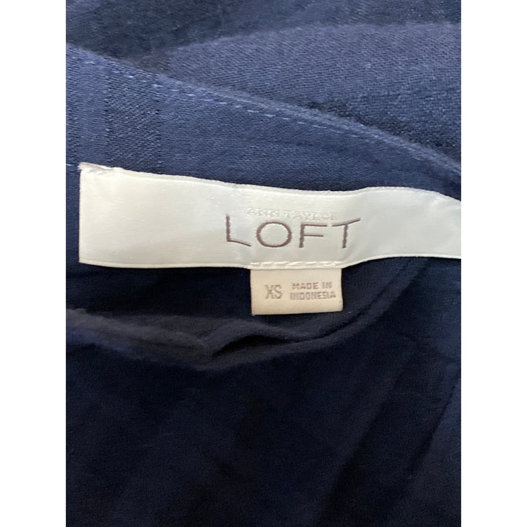 Ann Taylor LOFT Blue Plaid Check Crewneck Bell Sleeve Tunic Peplum Blouse Top XS