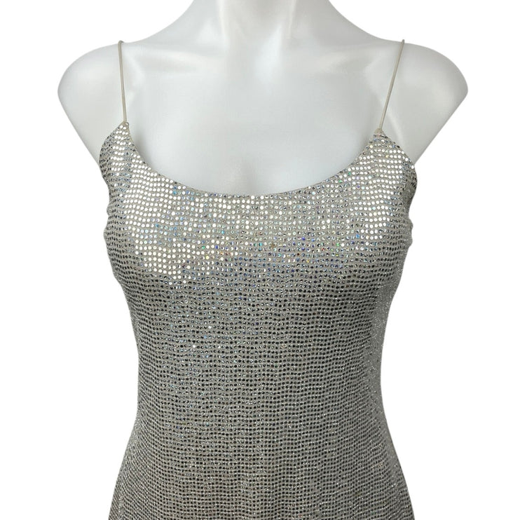 Olive Tree Silver Metallic Sequin Scoop Sleeveless Cami Mini Bodycon Dress Sz S
