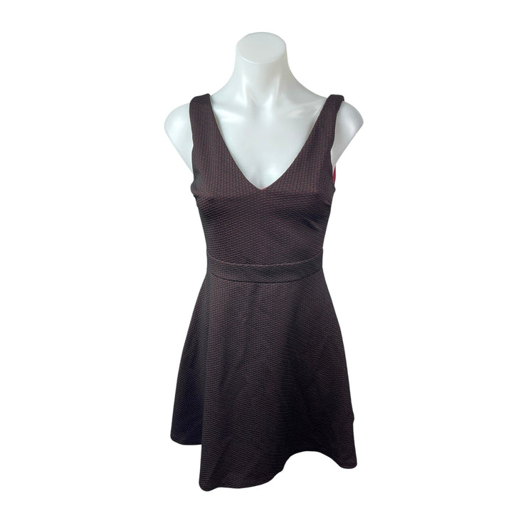 Aqua Red Black Embroidered Sleeveless V Neck Open Back Fit & Flare Mini Dress S