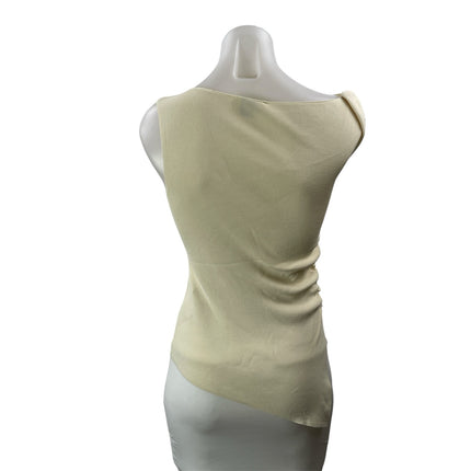 DISSH Womens Beige Sleeveless Knit Asymmetrical Draped Boat Neck Blouse Top Sz S