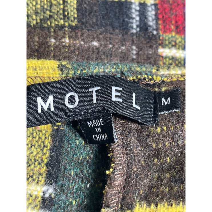 Motel Women's Multicolor Plaid Strapless Tube Bandeau Lace Up Crop Top Size M