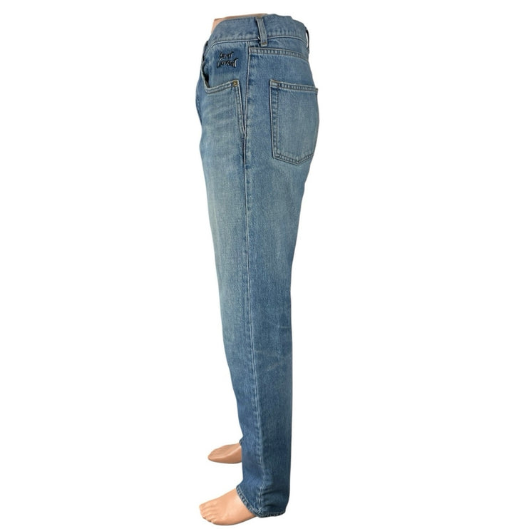Saint Laurent Men's Blue High Waisted Relaxed Straight Denim Jeans Pants Sz 34