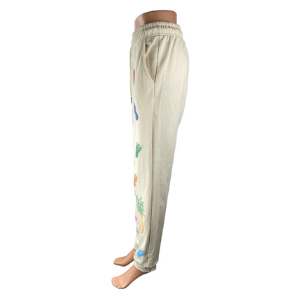 Spiezle Women's Cream Pineapple Rainbow High Rise Jogger Sweat Pants Size M