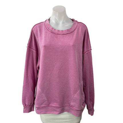 Free People Metti Crew Pink Long Sleeve Oversized Sweater Sweatshirt Top Size M