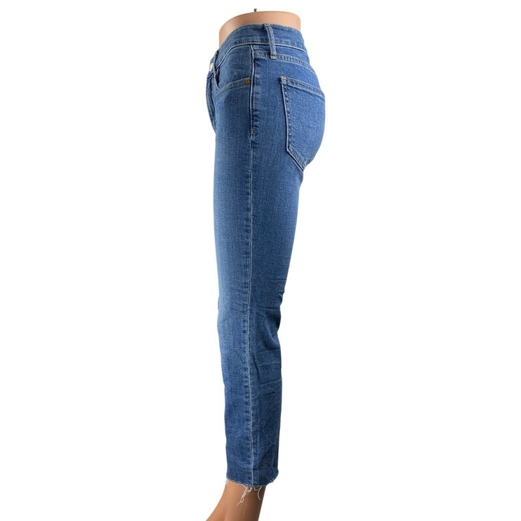Gap Vintage Silm Women's Blue Mid Rise Frayed Hem Skinny Denim Jeans Pants Sz 26