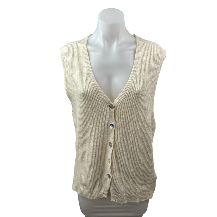 Zara Women's Cream V Neck Sleeveless Button Down Cardigan Sweater Vest Top Sz XL