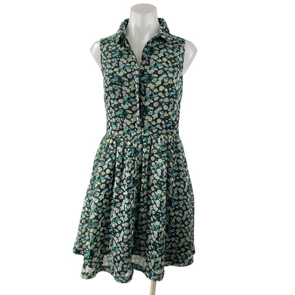 French Connection Green Floral Sleeveless Button Front Fit & Flare Mini Dress 4