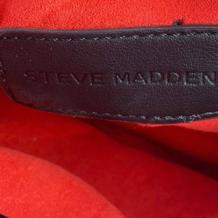 Steve Madden Women's Black Silver Studded Zip Leather Adjustable Backpack OS