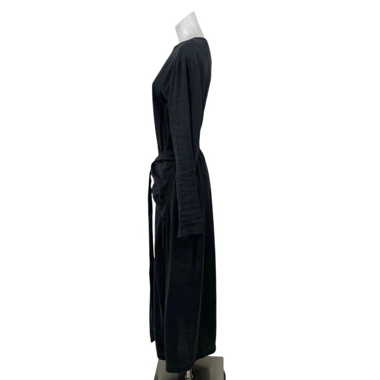 Nasty Gal Black Long Sleeve Tie Front Knot Crew Neck A Line Maxi Dress Size L