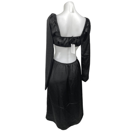 NEW WeWoreWhat Black Long Puff Sleeve Cutout Waist A Line Midi Dress Size XS