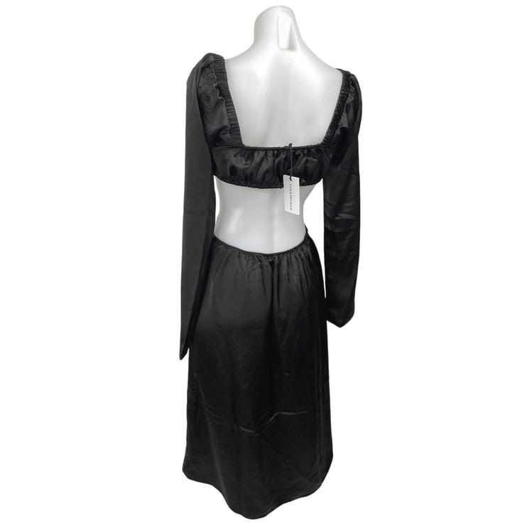 NEW WeWoreWhat Black Long Puff Sleeve Cutout Waist A Line Midi Dress Size XS