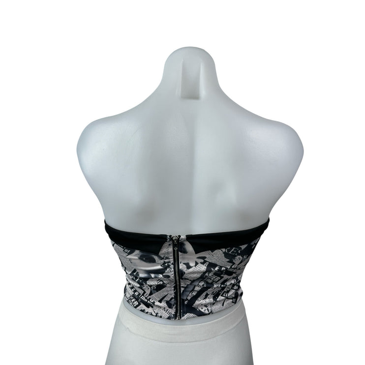 Princess Polly Rafi Women's Newspaper Graphic Sleeveless Crop Tube Bandeau Top 2