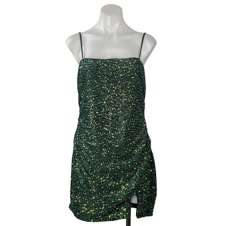 NEW Cotton Candy LA Green Sequin Sleeveless Square Cami Mini Bodycon Dress L