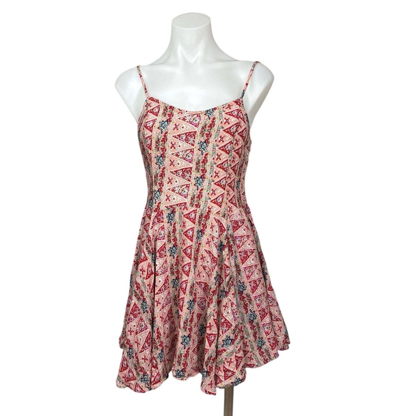 Altar'd State Pink Red Sleeveless V-Neck Floral Fit & Flare Mini Dress Brie Altar'd State Pink Red Sleeveless V-Neck Floral Fit & Flare Mini Dress Brie