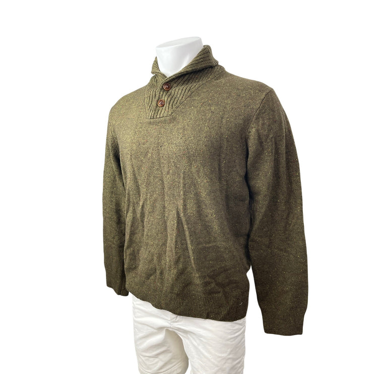 NEW J.Crew Men's Olive Green Wool Knit Long Sleeve Polo Sweater Top Size L