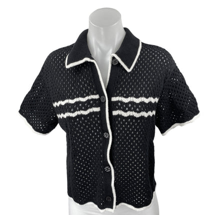 Abercrombie & Fitch Black Crochet Open Knit Short Sleeve Button Up Shirt Top S