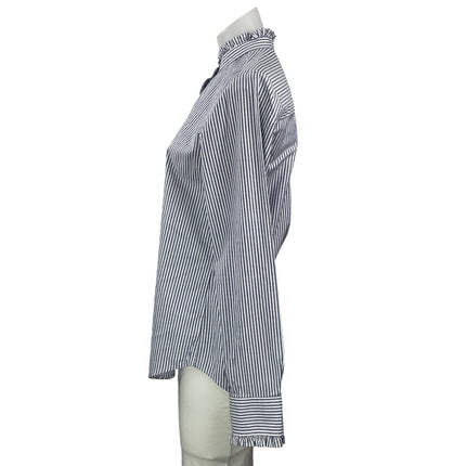 Lands' End Blue White Pinstripe Long Sleeves Ruffles Button Down Shirt Top Sz 6