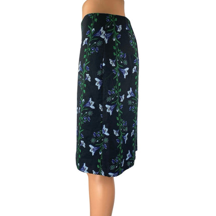 Ann Taylor Black Multicolor Garland Floral Zipper Knee Length A-line Skirt Sz 0