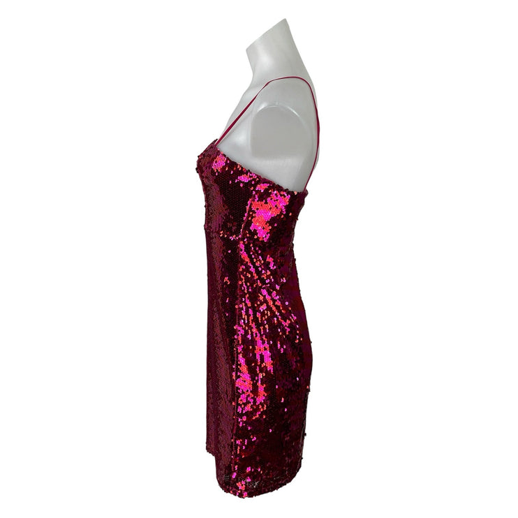 Zara Women's Pink Sequin Sparkly Sleeveless Square Neck Cami Mini Tank Dress S