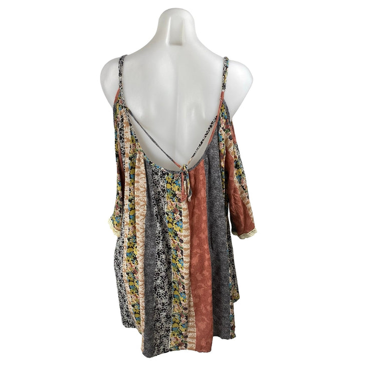 Town House Shops Multicolor Cold Shoulder Floral Patchwork Mini Dress Size M