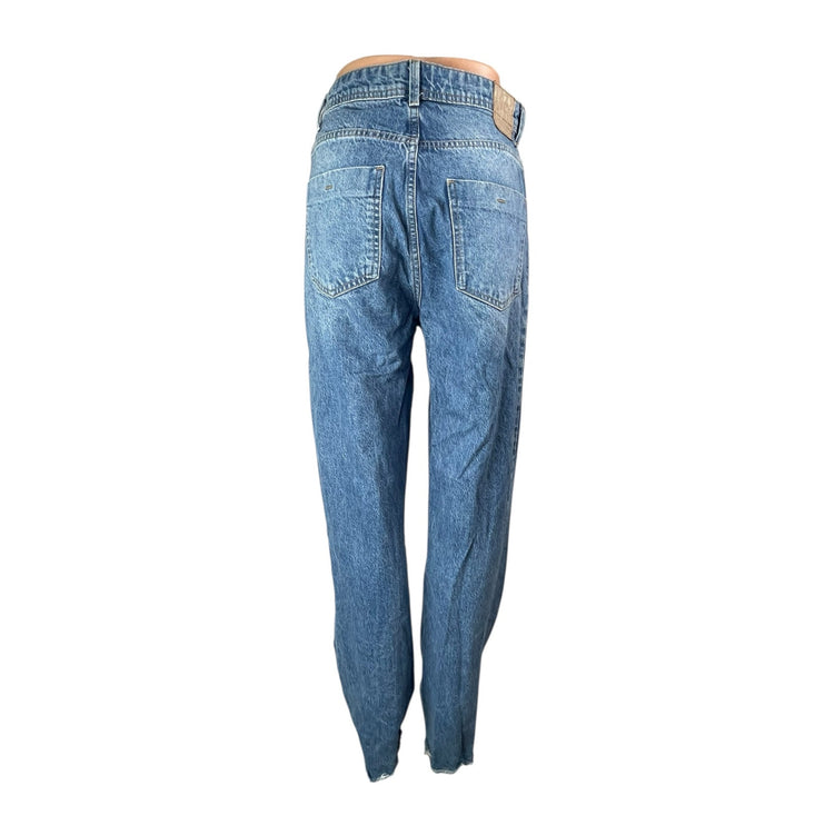 Zara Women's Blue High Waisted Raw Hem Skinny Straight Leg Denim Jeans Pants 6