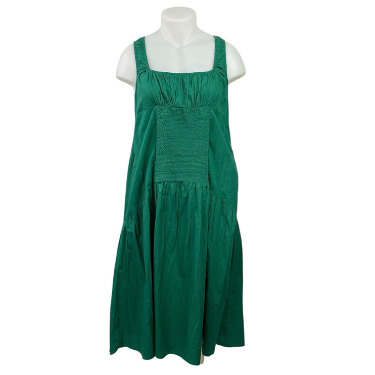 Anthropologie Celandine Green Sleeveless Smocked Summer Midi A-Line Sun Dress XL