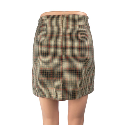 John Galt Brandy Melville Cara Brown Plaid Check High Waist Mini Pencil Skirt S