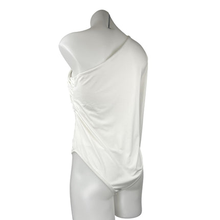 Zara Women's White One Shoulder Long Sleeve Ruched Bodysuit Blouse Top Size L