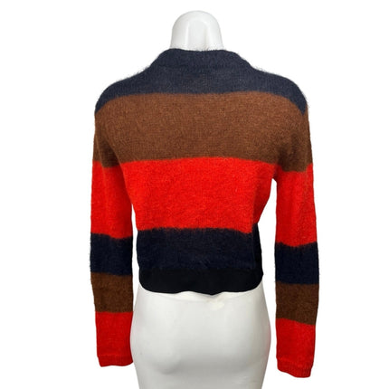 Rag & Bone Womens Red Brown Black Britton Colorblock Cropped Sweater Top Size XS