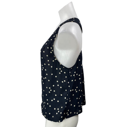 Nom de Plume Navy Blue Polka Dots Deep V Neck Sleeveless Semi Sheer Blouse Top S