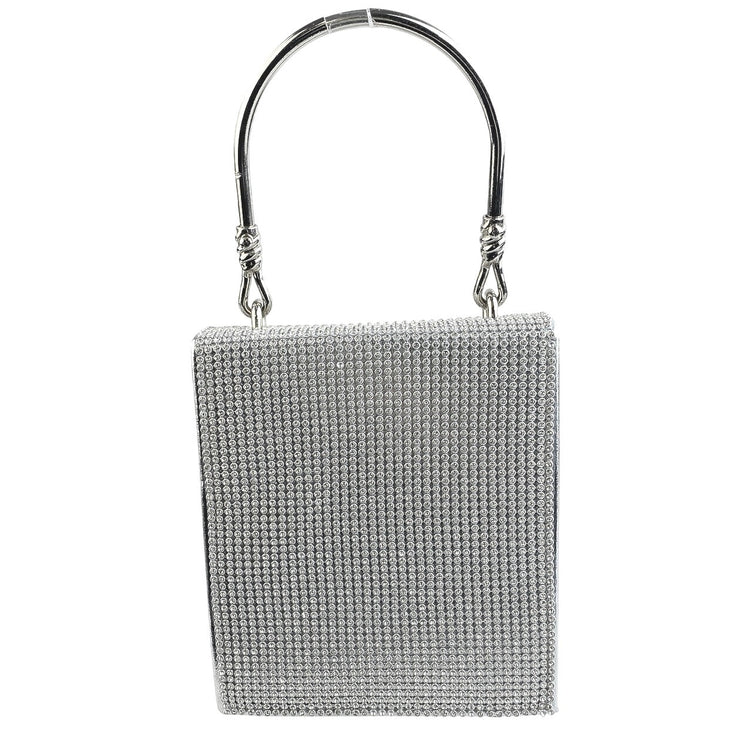 Badgley Mischka Silver Rhinestone Studded Gemstone Bridal Hard Satchel Handbag