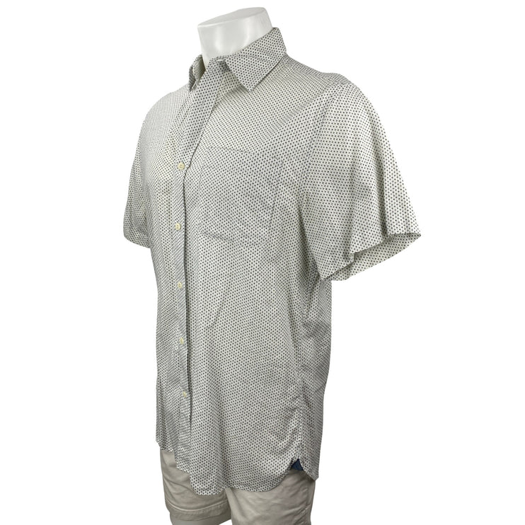 Banana Republic Men's White Slim Fit Floral Short Sleeve Button Down Shirt Top L