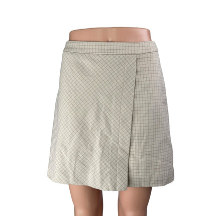 Mixxo Women's Cream High Waist Checkered Zip Back Twill Mini Wrap Skirt Size 26