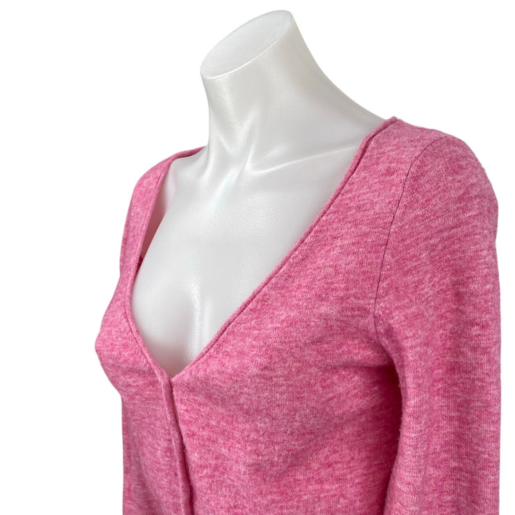 Aritzia Wilfred Pink Wool Cashmere Long Sleeve Button Up Crop Cardigan Sweater S