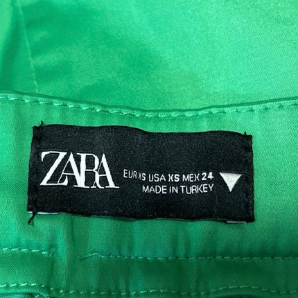 Zara Green Silky Satin Pleated High Waisted Wide Leg Casual Mini Shorts Size XS