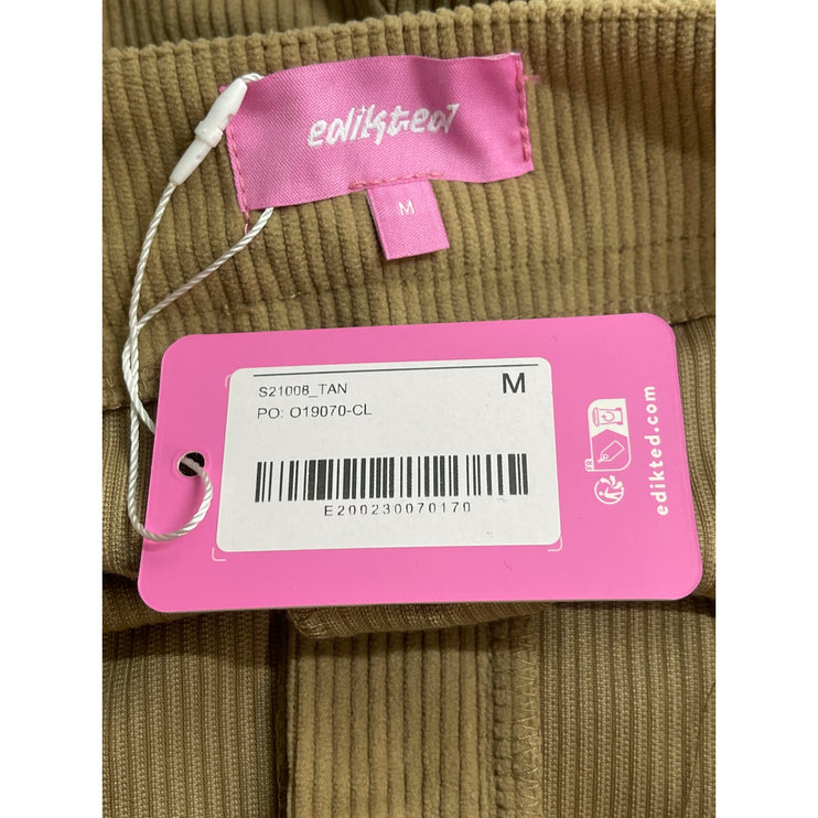 NEW Edikted Women's Brown Corduroy High Waisted Slim Fit Chino Hot Mom Shorts M