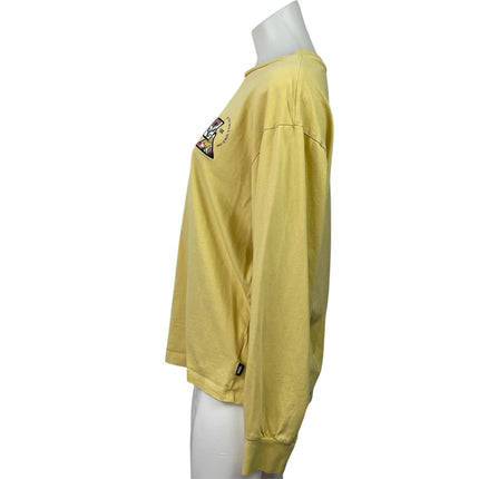 Vans Women's Yellow Long Sleeve Crew Flower Embroidered T Shirt Tee top Size M