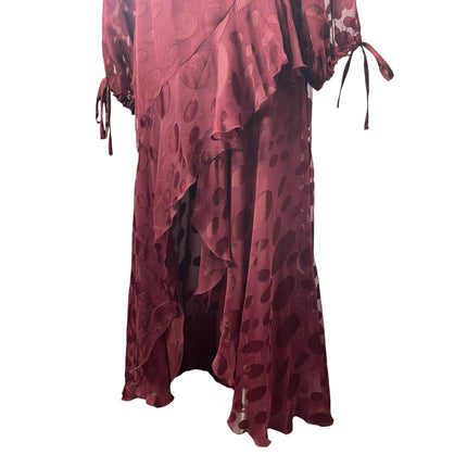 NEW Asos Red Silk Satin Jacquard Warped Spot Long Sleeve High Low Dress Size 6P