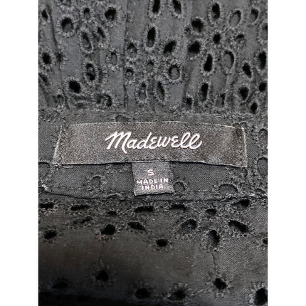 Madewell Eyelet Village Black Ruffled Short Sleeve Button Up Shirt Blouse Top S