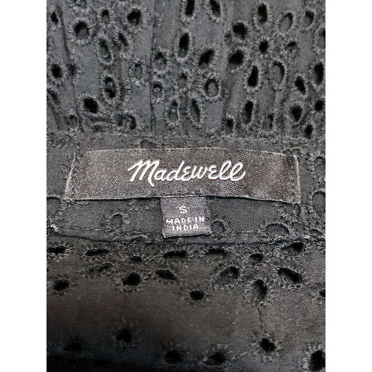 Madewell Eyelet Village Black Ruffled Short Sleeve Button Up Shirt Blouse Top S
