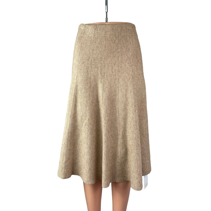NEW Commense Beige Knit High Waisted A Line Flare Pleated Midi Skirt Size S