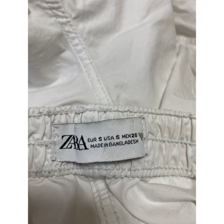 Zara Women White High Rise Baggy Parachute Jogger Wide Leg Trousers Pants Size S