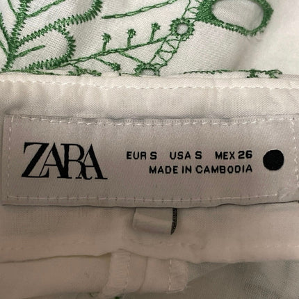 Zara Womens White Green Embroidered Knot Front Crop Top & Shorts Coord Set Sz S