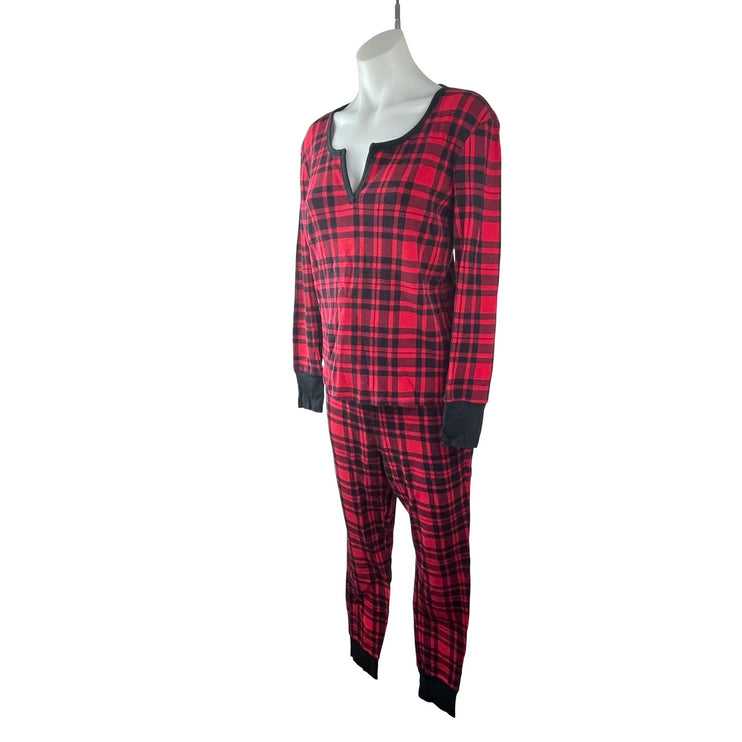 Victoria's Secret Red Plaid Knit Long Sleeve Jogger Pant Sleepwear Pajamas Set M